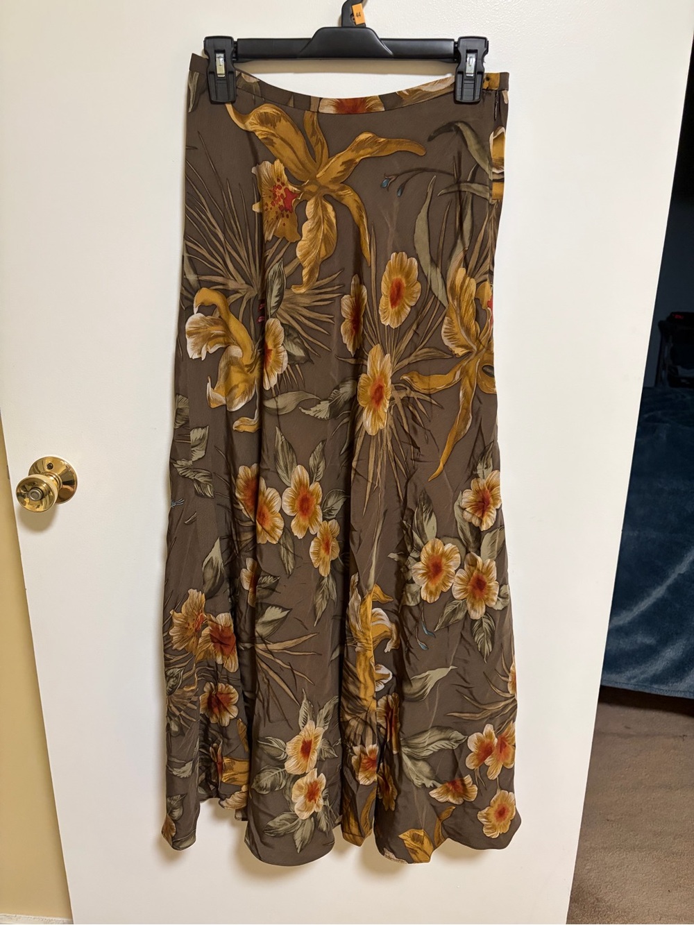 Jones New York Brown Maxi Skirt with Mustard Floral Print